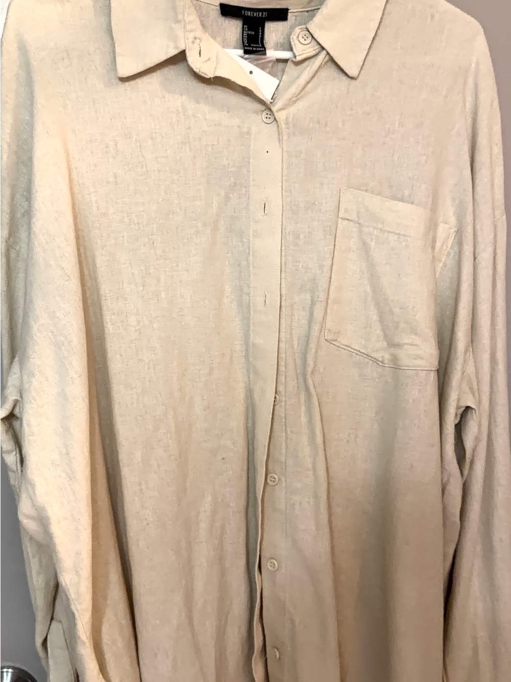 Forever 21 Men's Light Beige Casual Button-Down Shirt